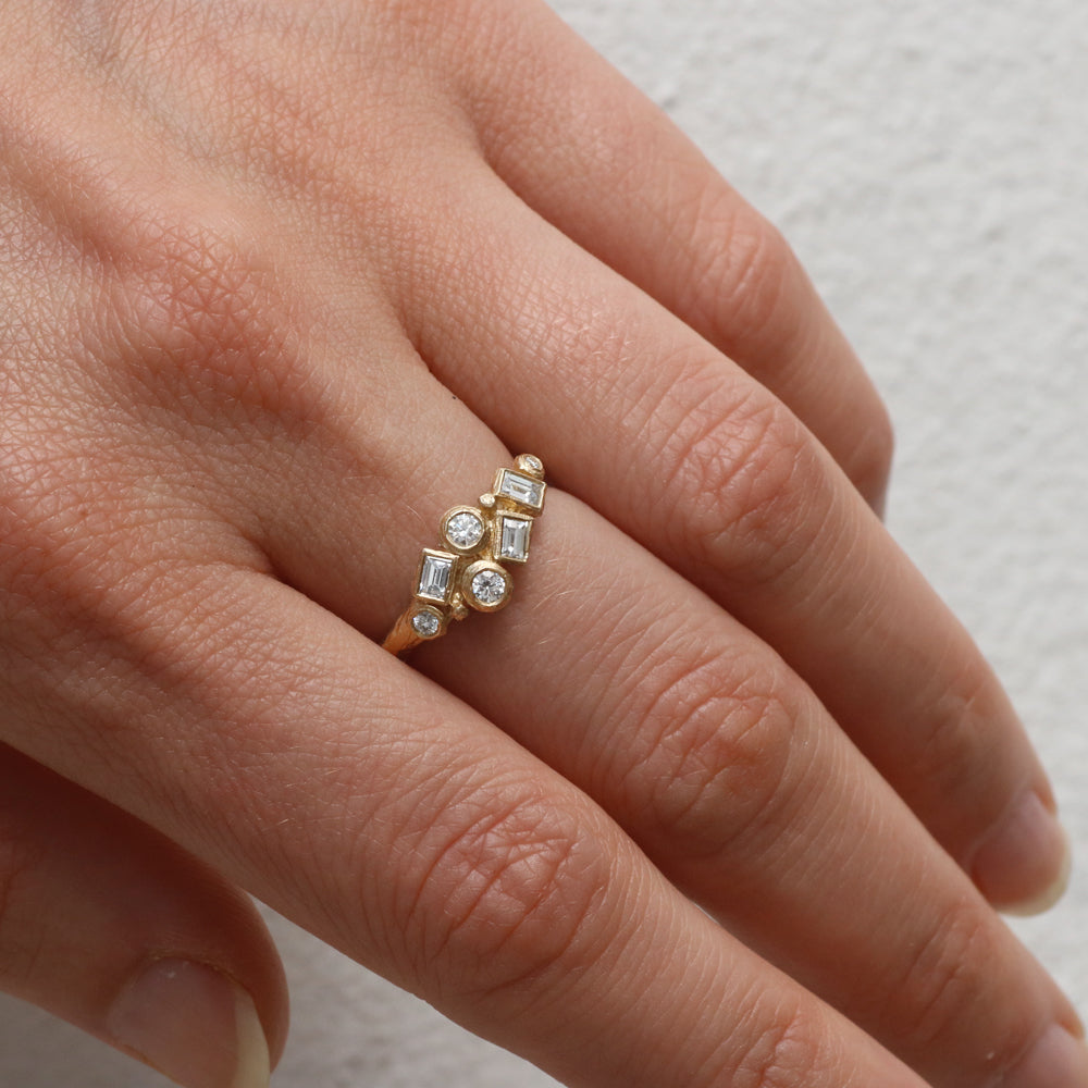 Modern Yellow Gold Cluster Diamond Ring