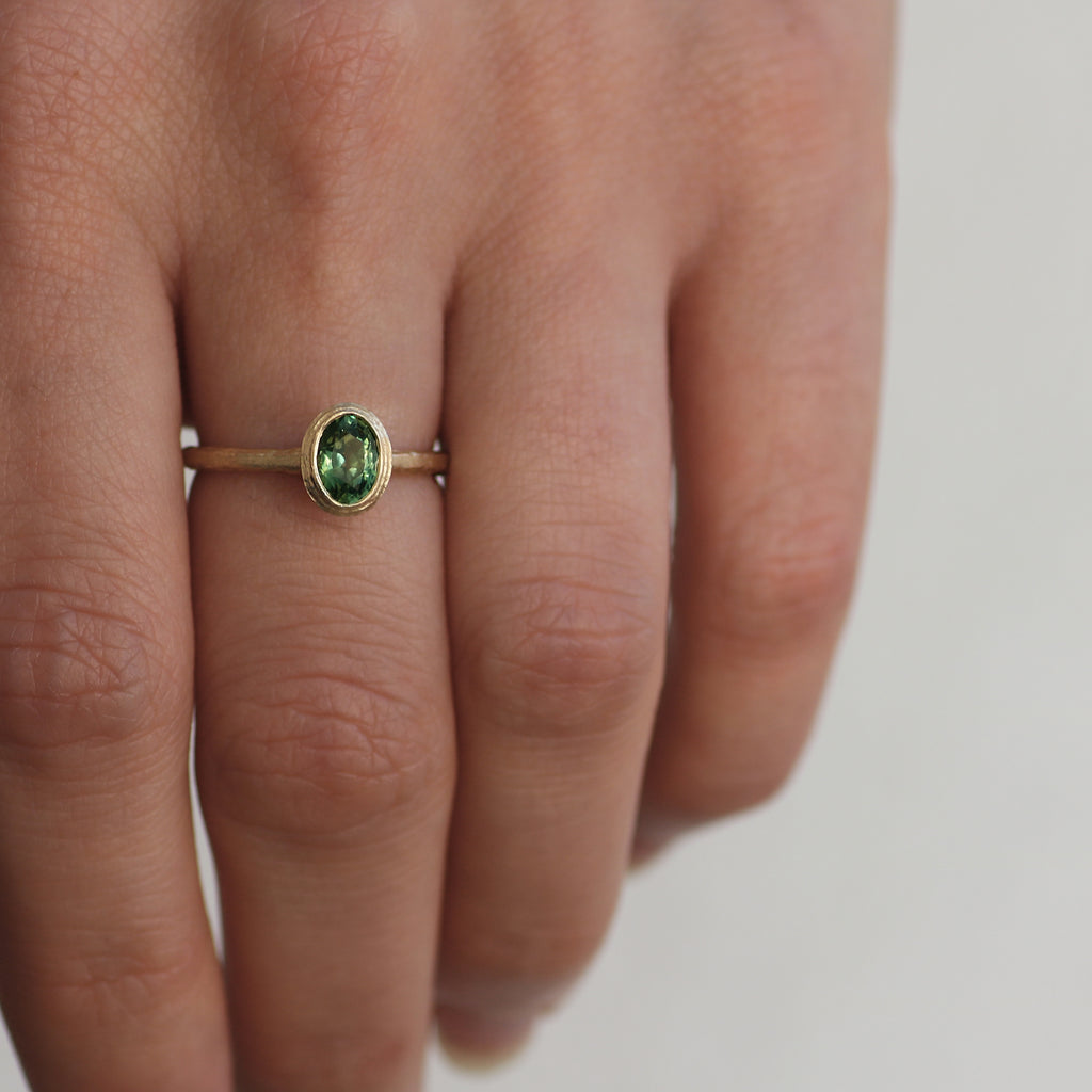 Solitaire Oval Green Sapphire Engagement Ring