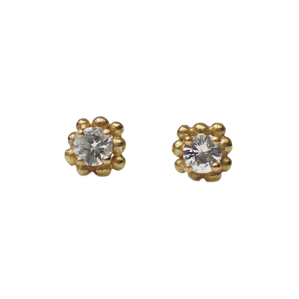 Outlet Yen Yellow Gold White Sapphire Ear Studs