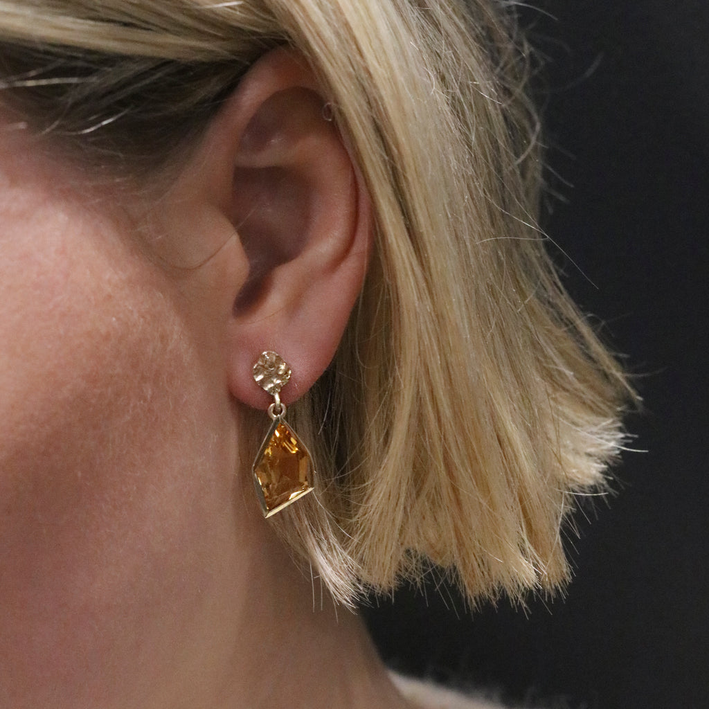 Textured Yellow Gold Citrine Drop Earrings