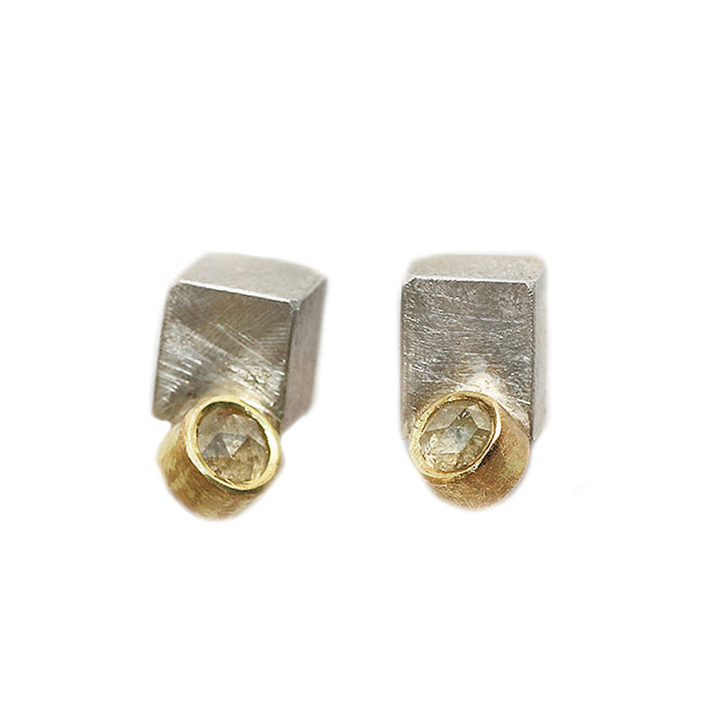 Outlet Chris Boland - Silver and Yellow Gold Studs with Rose Cut Diamond