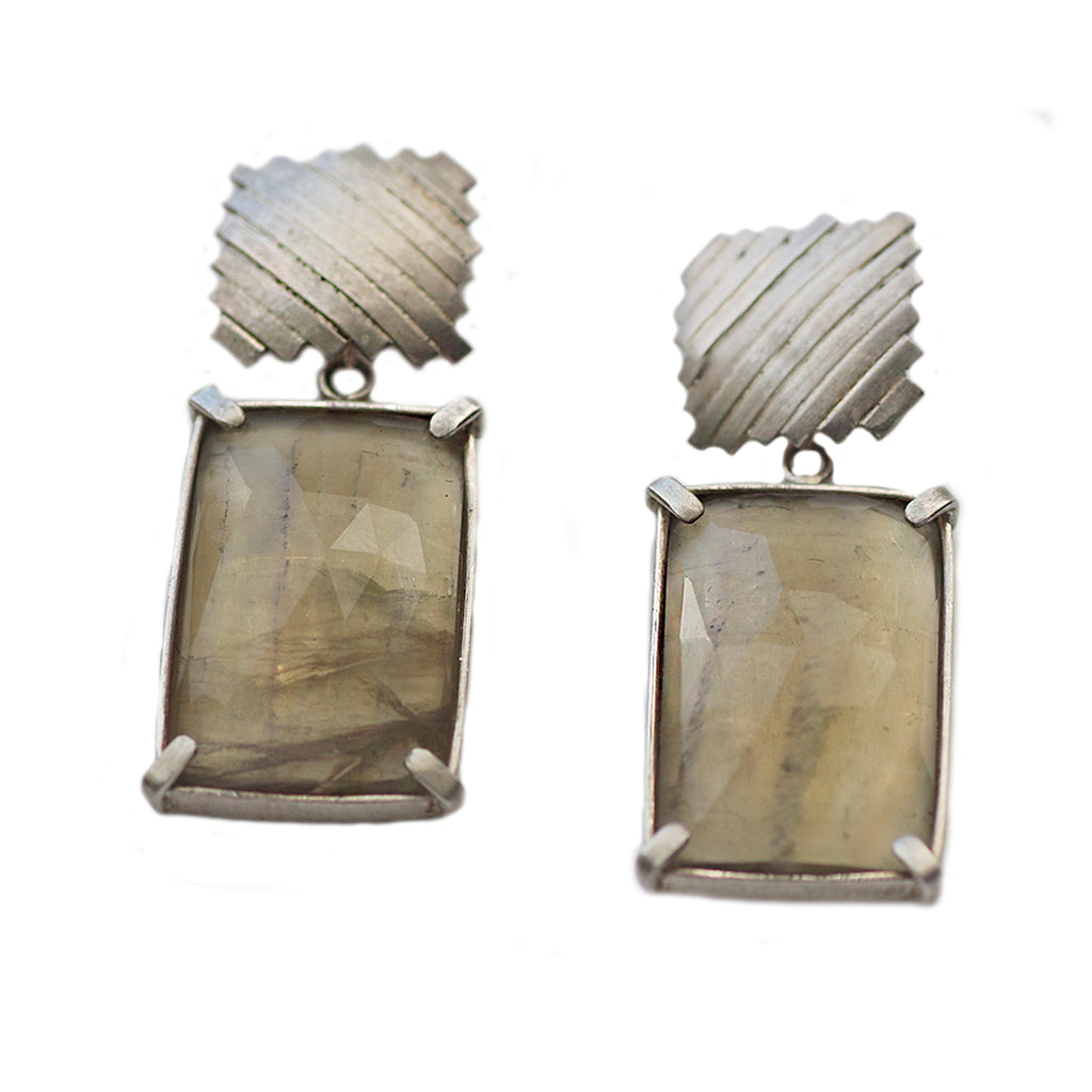 Outlet Silver Drop Earrings with Fluorite Stone