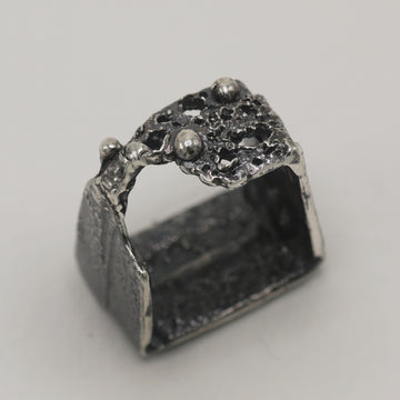 Angela Strachan Granulated Oxidised Square Ring