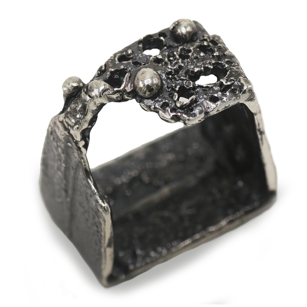 Angela Strachan Granulated Oxidised Square Ring