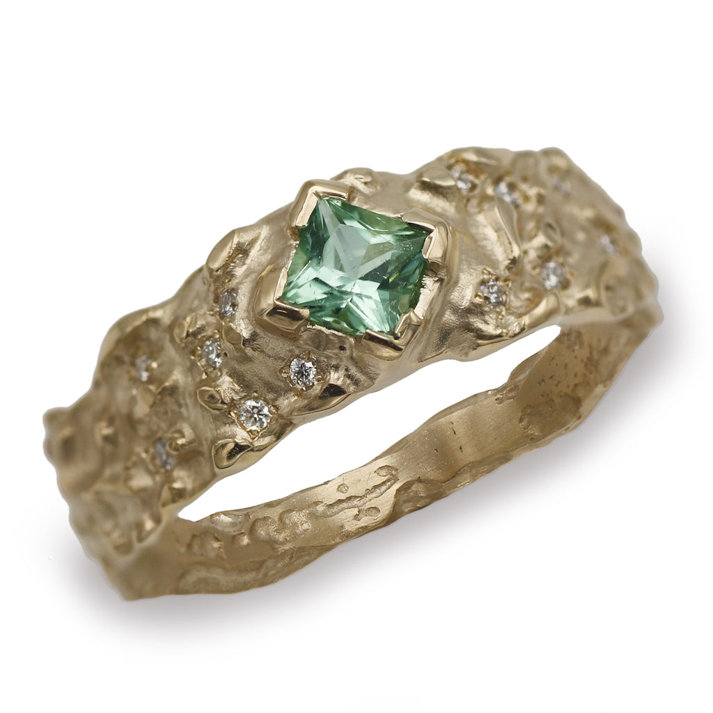 Bespoke - 9ct Yellow Gold Molten with a Green Tourmaline