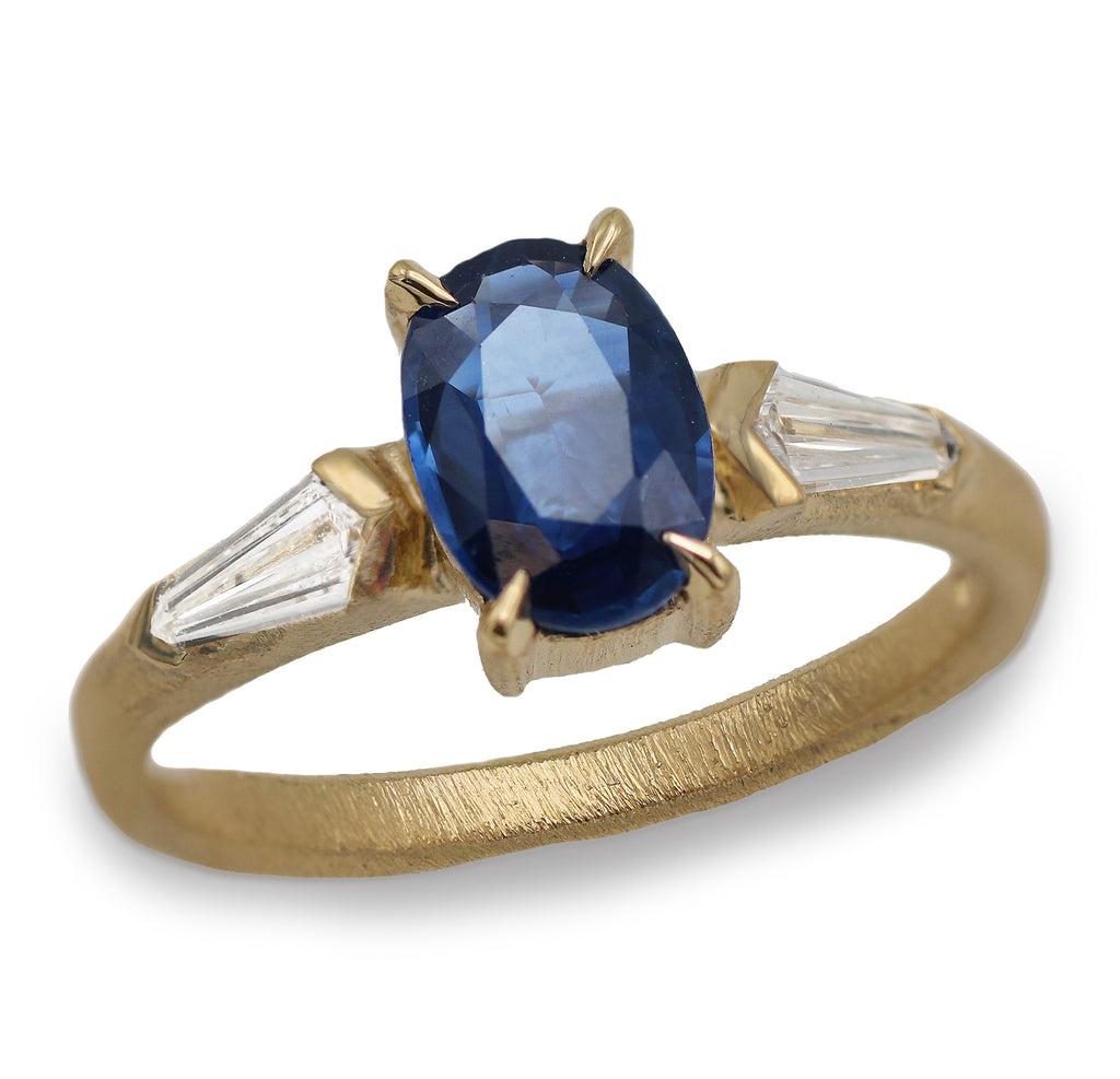 Bespoke - 18ct Yellow Gold Engagement Ring With Oval Sapphire and Diamonds