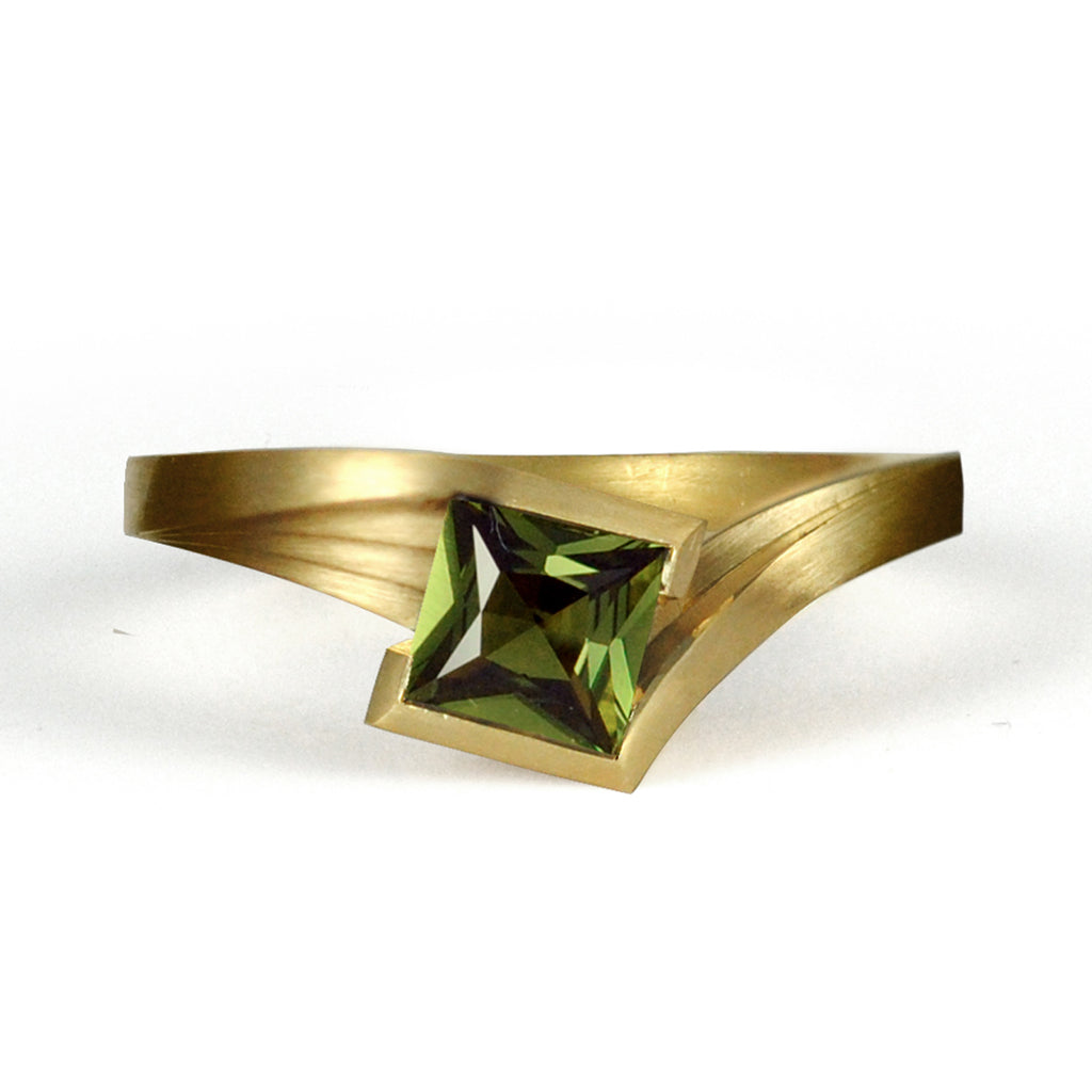 Bola Lyon Square Cut Gold Asymmetric Sapphire Ring