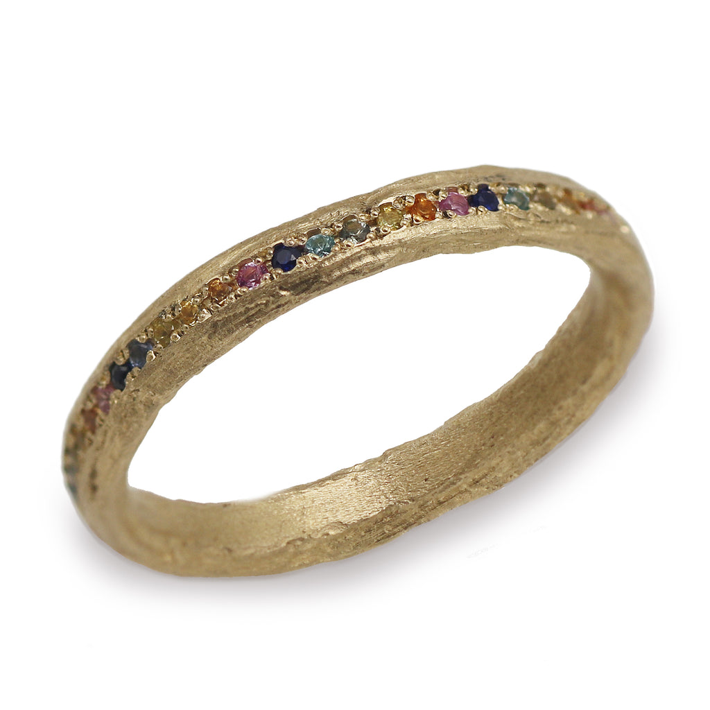 9ct Textured Yellow Gold Rainbow Eternity Ring