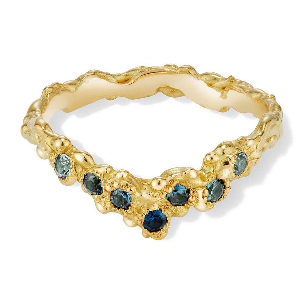 Clio Saskia Sapphire Crown Seaweed Ring 18ct Yellow Gold