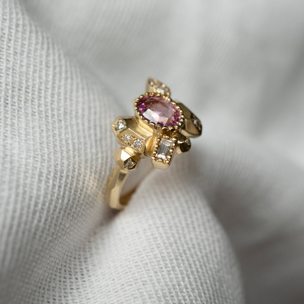 Maria Manola One-of-a-kind Statement Ring with 1.5ct Pink Sapphire, Diamonds and Salt and Pepper Diamonds