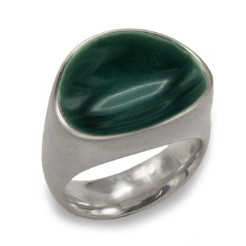 Emma Louise Wilson Silver Green Pool Wave Ring with Enamel