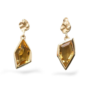 Textured Yellow Gold Citrine Drop Earrings