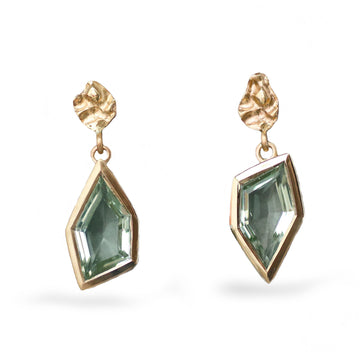 Textured Yellow Gold Green Amethyst Drop Earrings