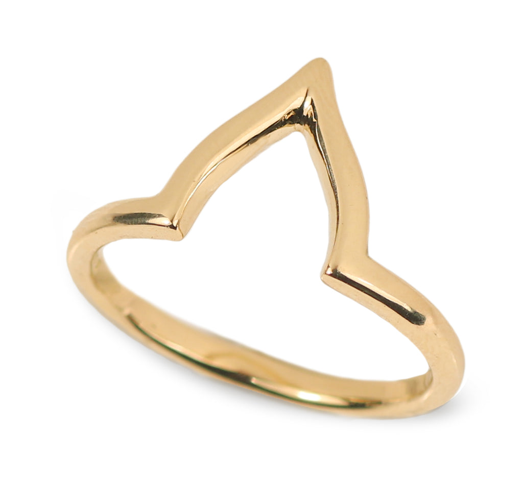 Gold Polished Wishbone Ring on a white background 