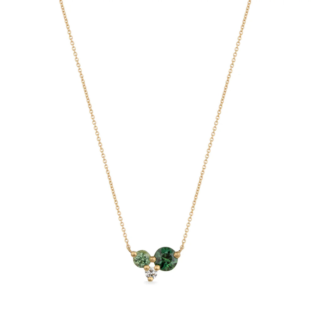 Shimell & Madden 18ct Yellow Gold Green Sapphire and Diamon Trio Necklace