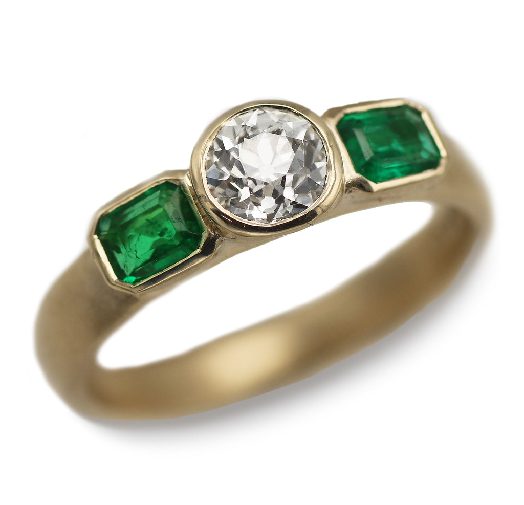 Bespoke - Yellow Gold Emerald Cut Baguettes and Diamond Ring