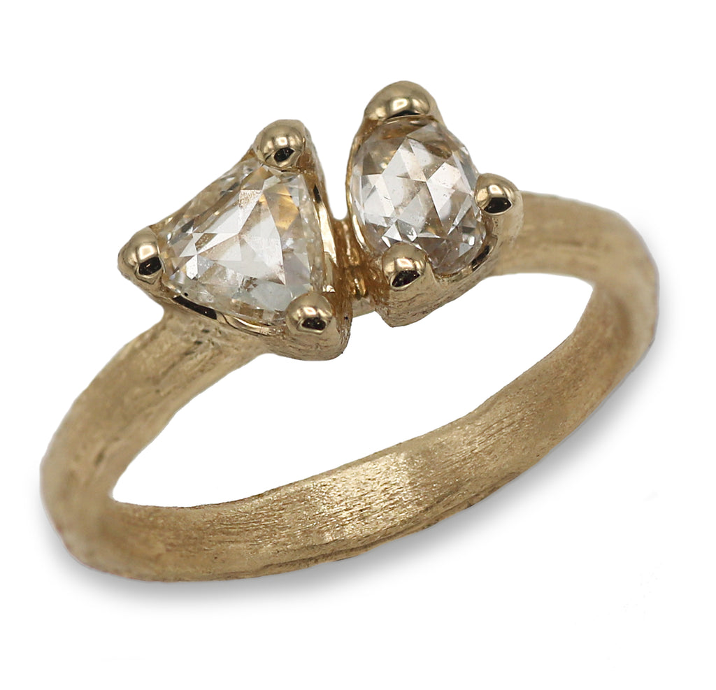 Bespoke - Rose Cut Diamonds and Yellow Gold Toi Et Moi Ring