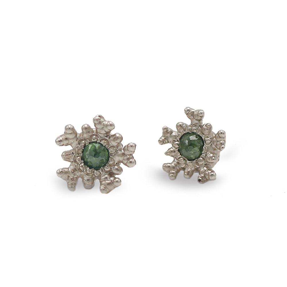 Lukas Svyba Silver and Green Diamond Organic Earrings