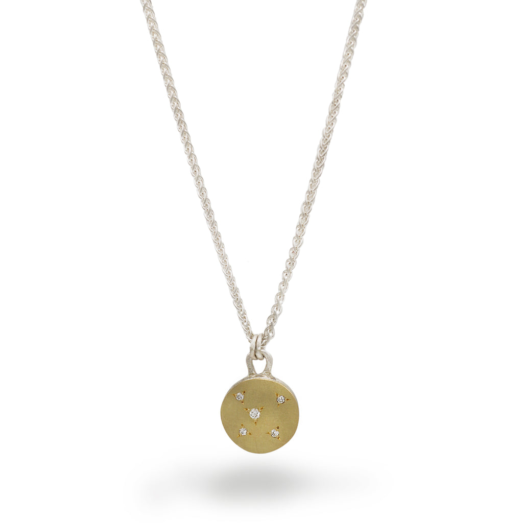 Natalie Jane Harris Silver and Gold Coin Disc Pendant with Diamonds