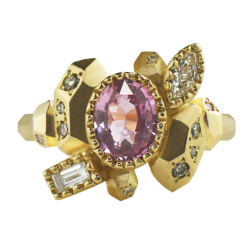 Maria Manola One-of-a-kind Statement Ring with 1.5ct Pink Sapphire, Diamonds and Salt and Pepper Diamonds