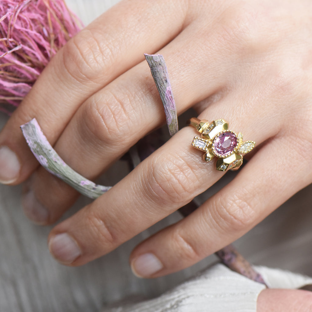 Maria Manola One-of-a-kind Statement Ring with 1.5ct Pink Sapphire, Diamonds and Salt and Pepper Diamonds