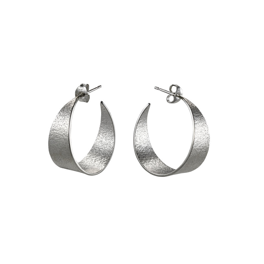 Silver textured medium hoops on white background 