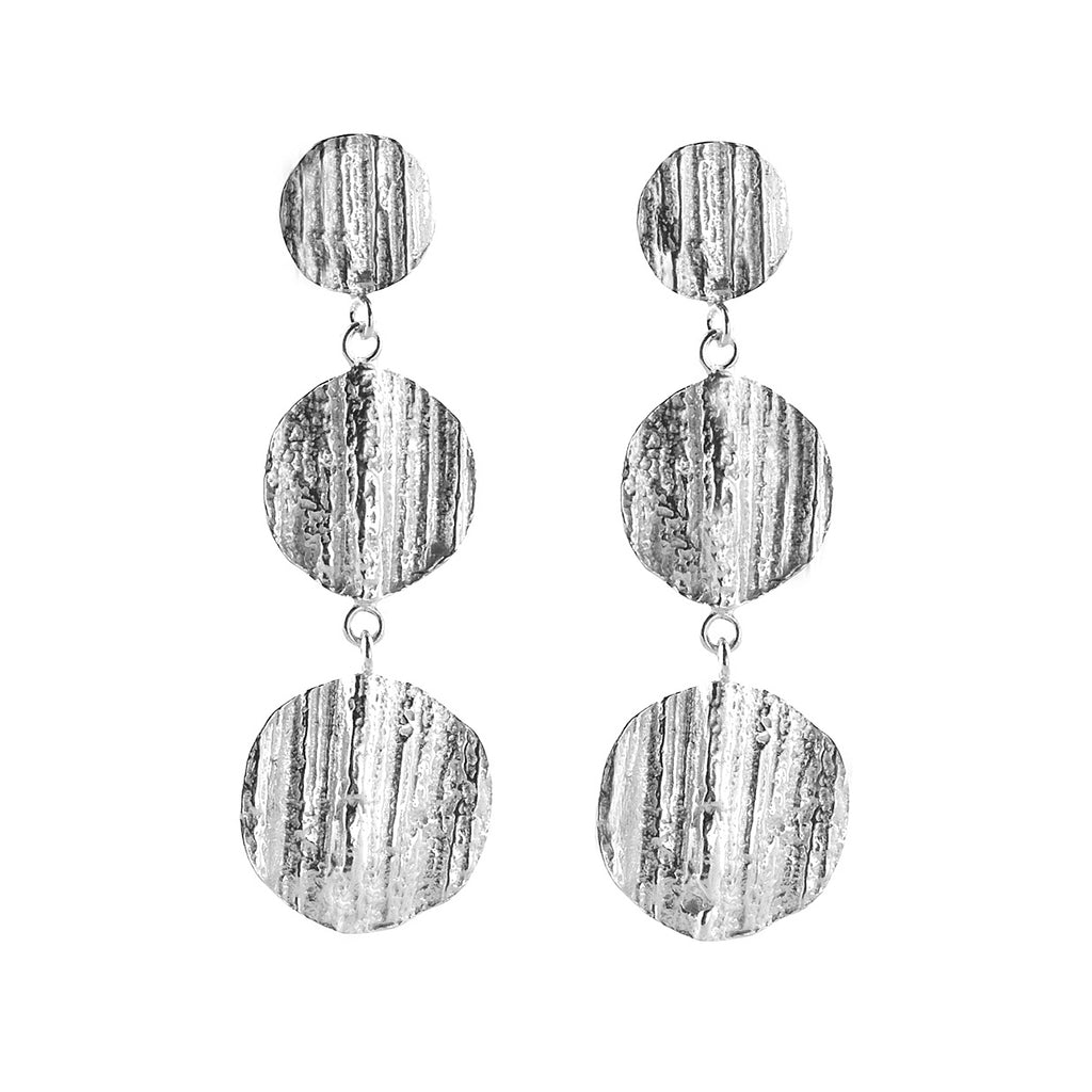 Issy White Triple Drop Silver Oak Earrings