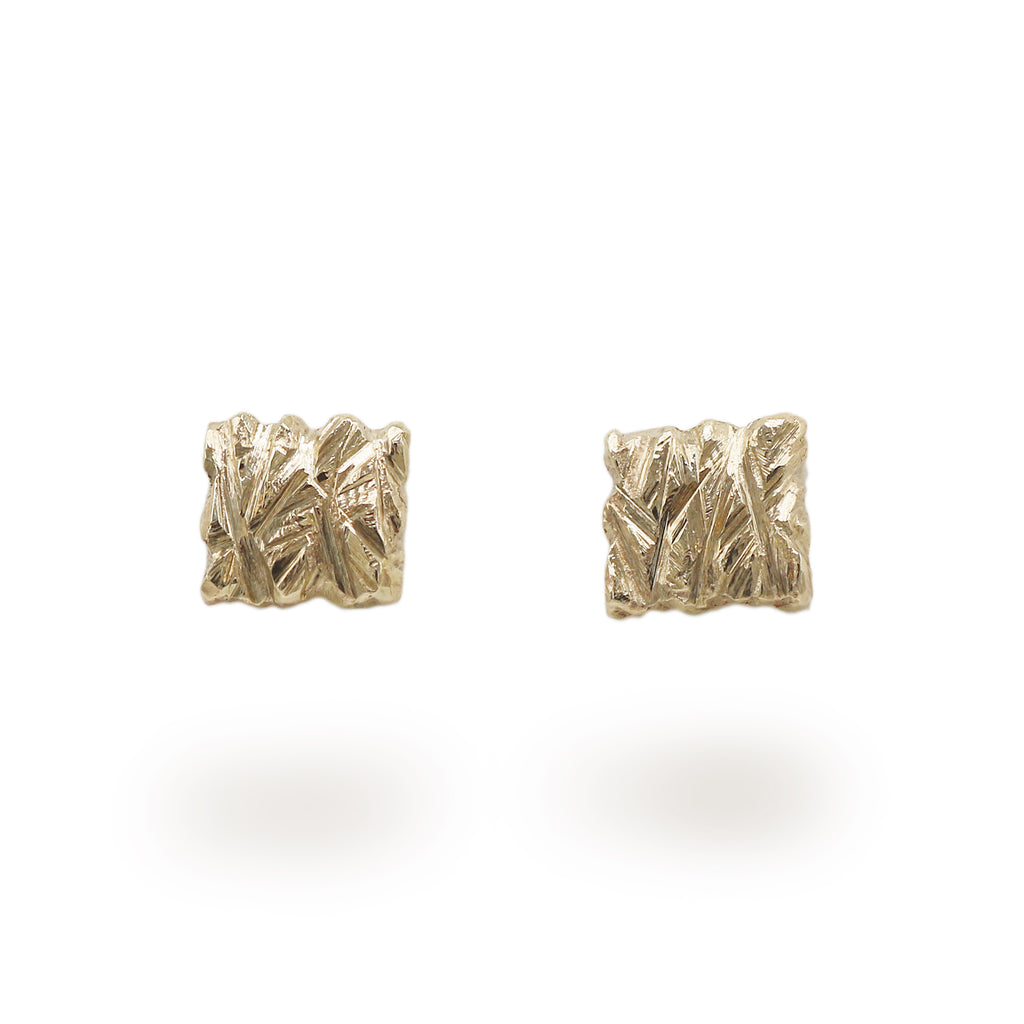 Hannah Felicity Dunne 9ct Yellow Gold Square Rock Studs