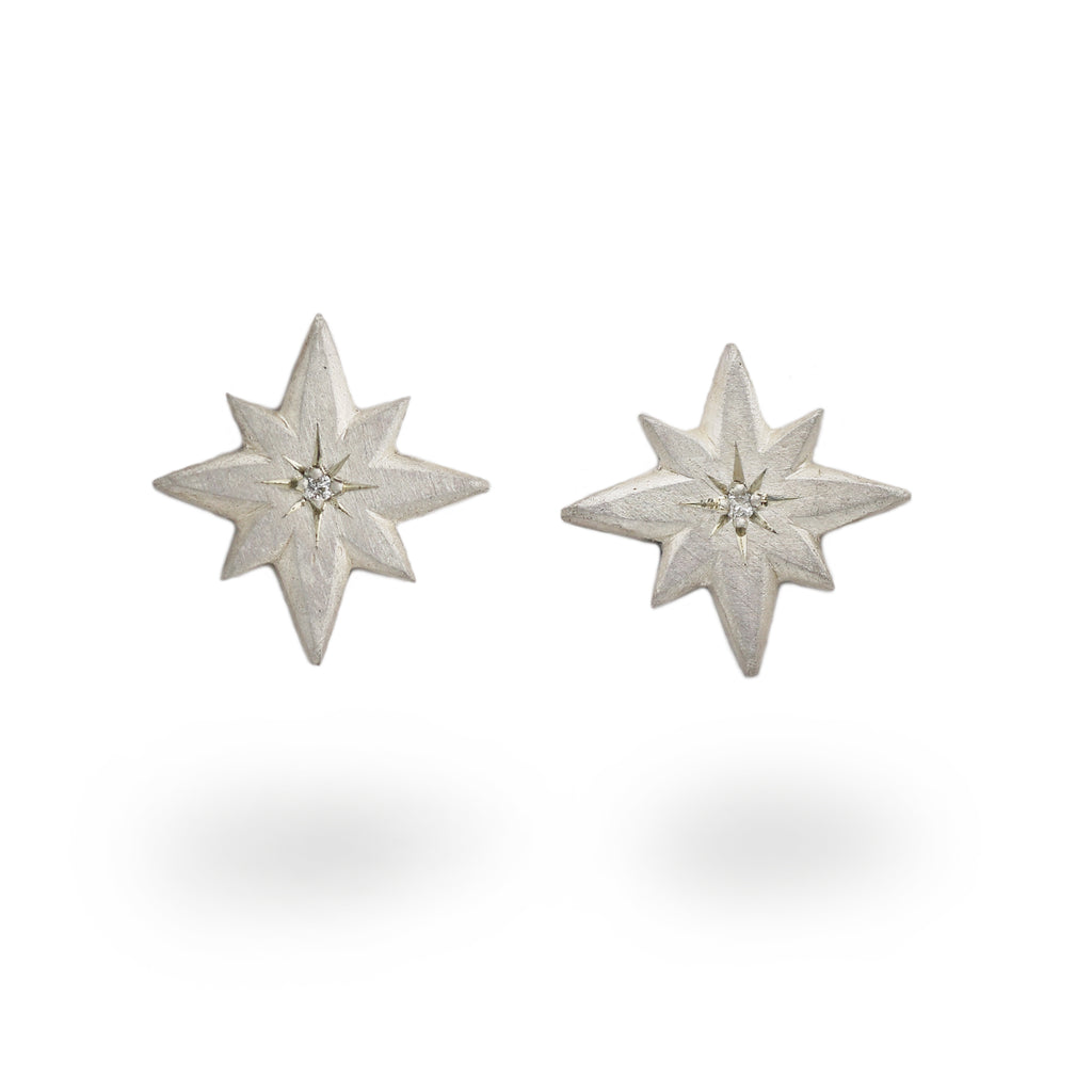 Natalie Jane Harris Silver Star Studs with Diamonds