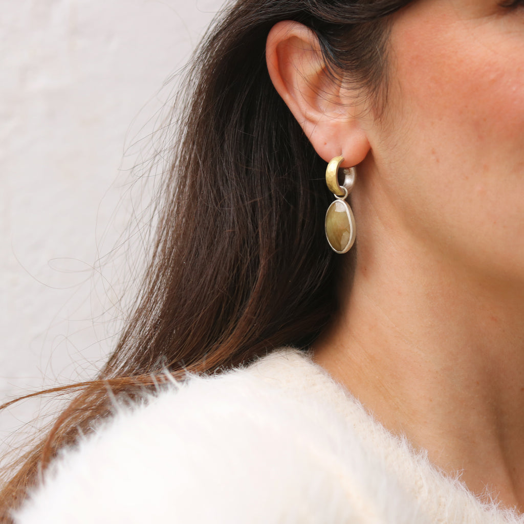 Natalie Jane Harris Silver and Gold Hoop Sapphire Drop Earrings