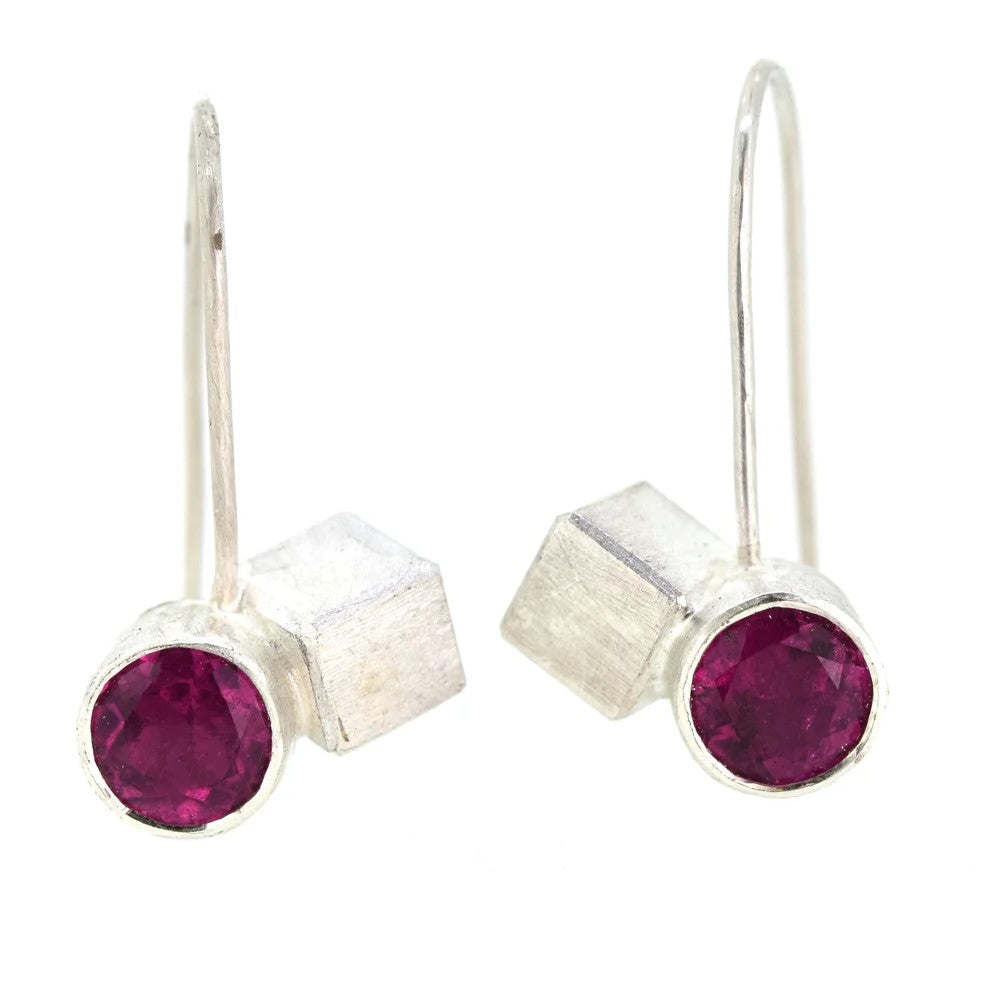 Outlet Chris Boland - Silver Drop Earrings with Pink Tourmaline