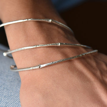 Issy White Silver Bamboo Bangle