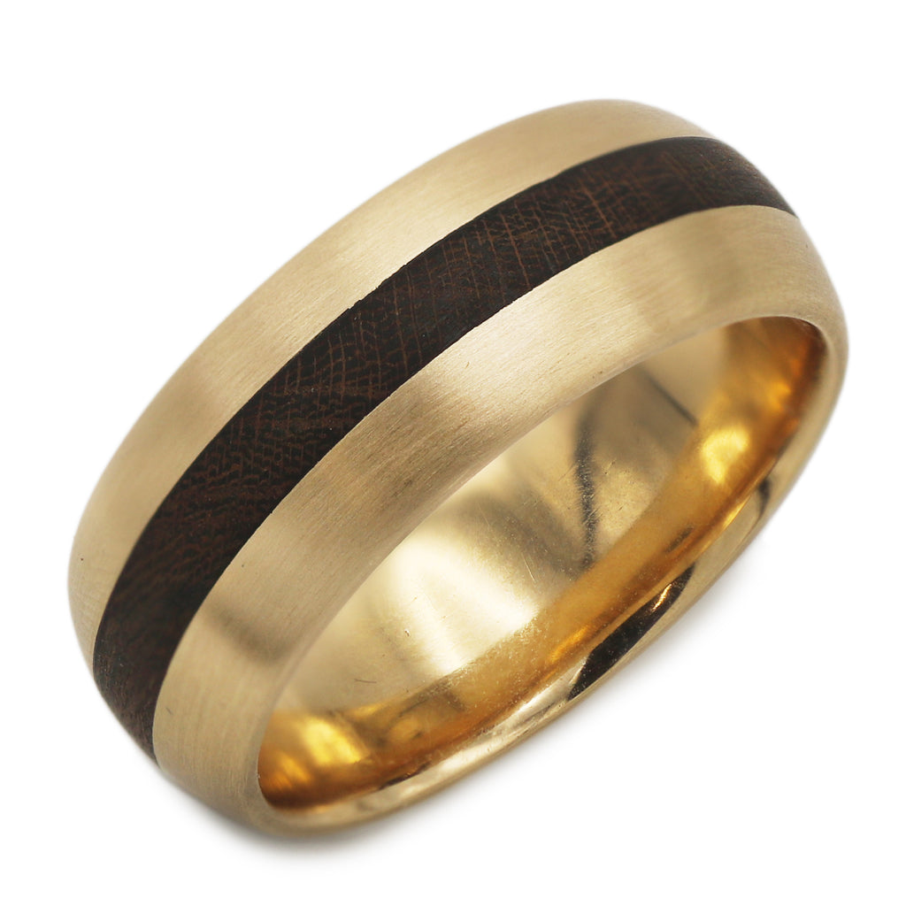 Justin Duance Mens Wide Yellow Gold Wooden Inlay Ring