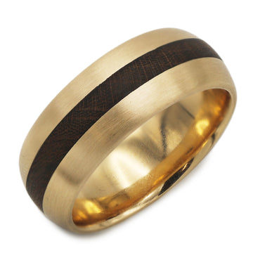 Justin Duance Mens Wide Yellow Gold Wooden Inlay Ring