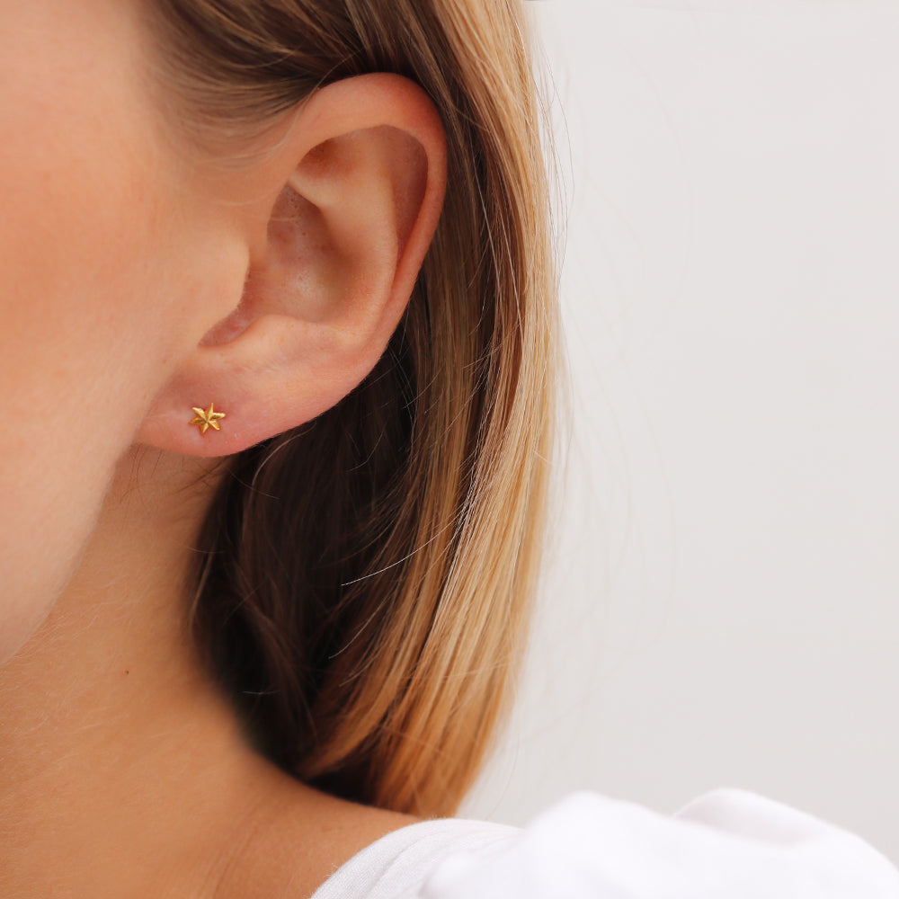 Momocreatura Micro Star Stud Earrings Gold Plate