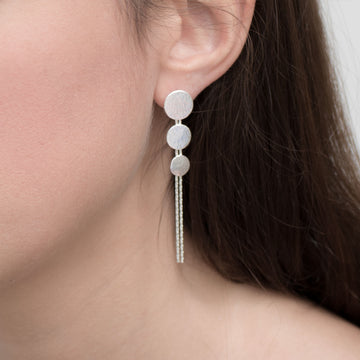 Cara Tonkin Paillette Silver Triple Disc Drop Earrings