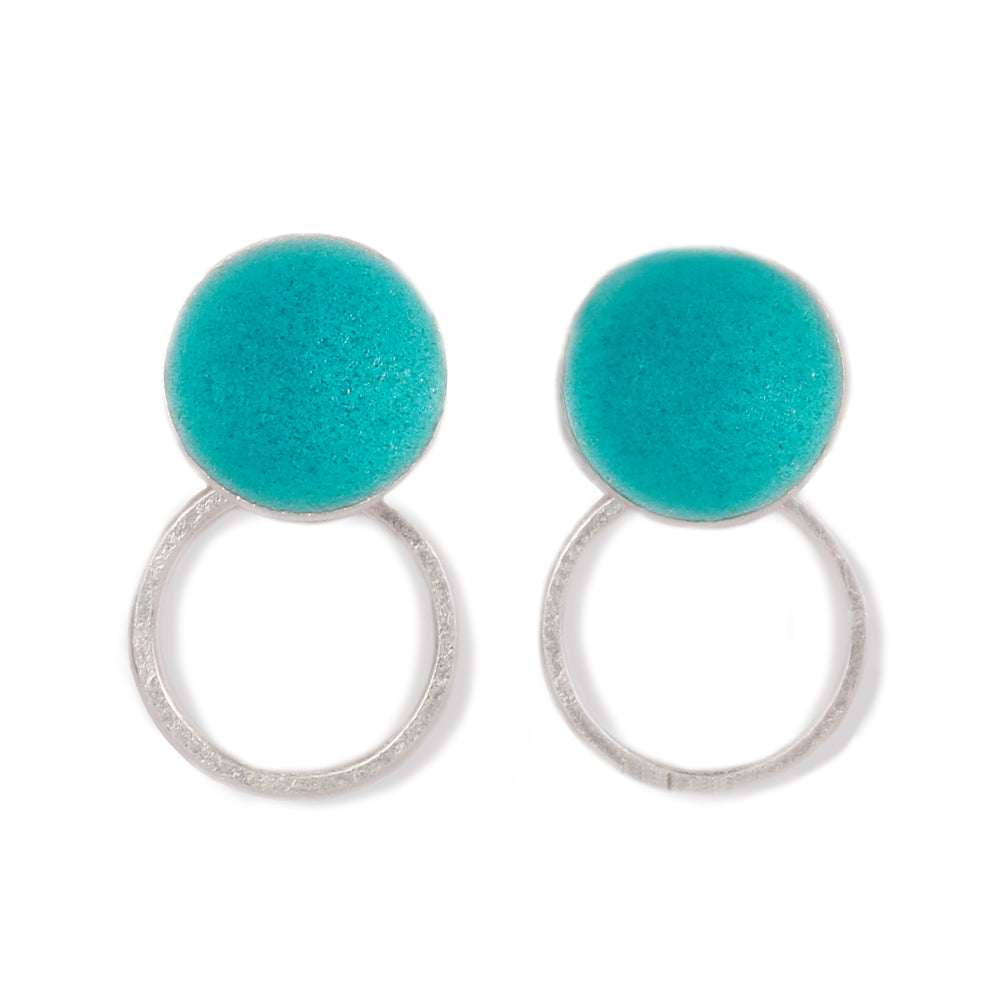 Grace Girvan Sea Green Enamel Silver Circle & Hoop Earrings